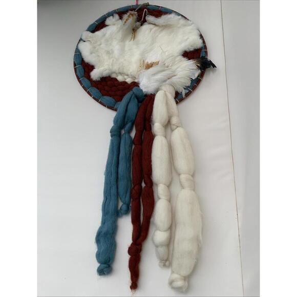 Large Dream Catcher Mandela Wool,Rabbit Fur,, Feathers 40" LONG - Picture 3 of 7